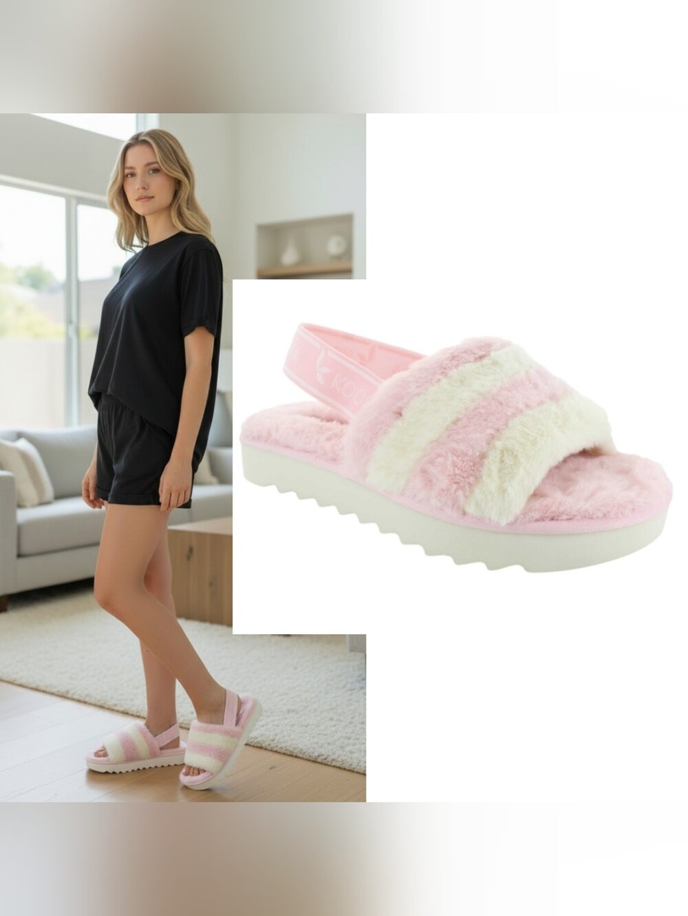 New Koolaburra ugg fuzz'n backstrap slide platform slipper sandals pale blush